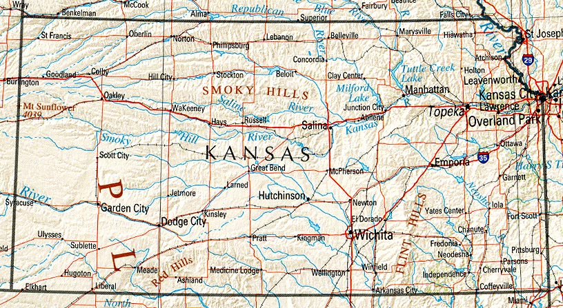 Service area showing a map of Kansas